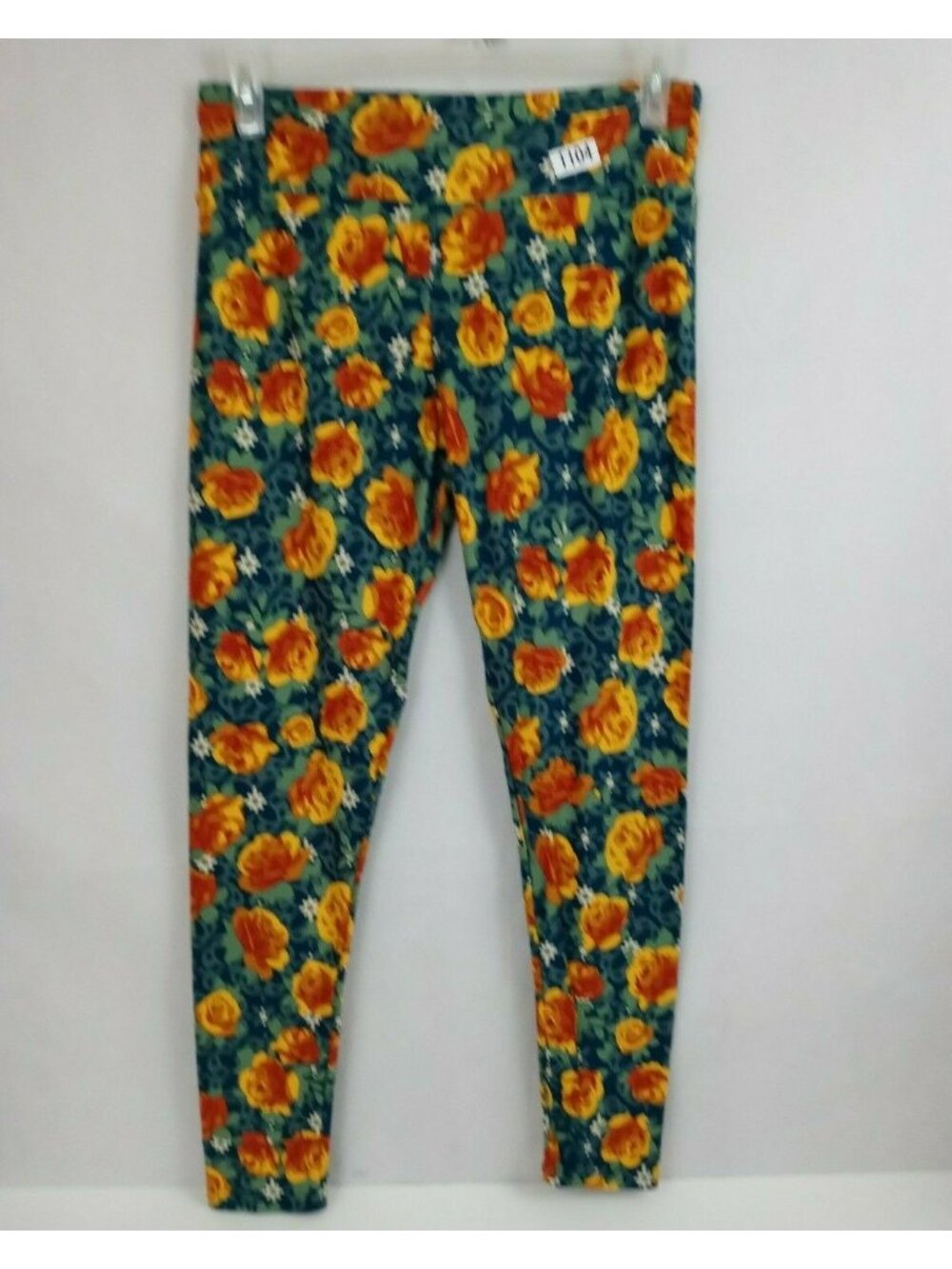 New LuLaRoe Tall & Curvy Leggings Multi-Color With Yellow & Orange Roses Design